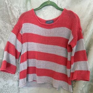 Wooden Ships Coral and Cream Striped Sweater